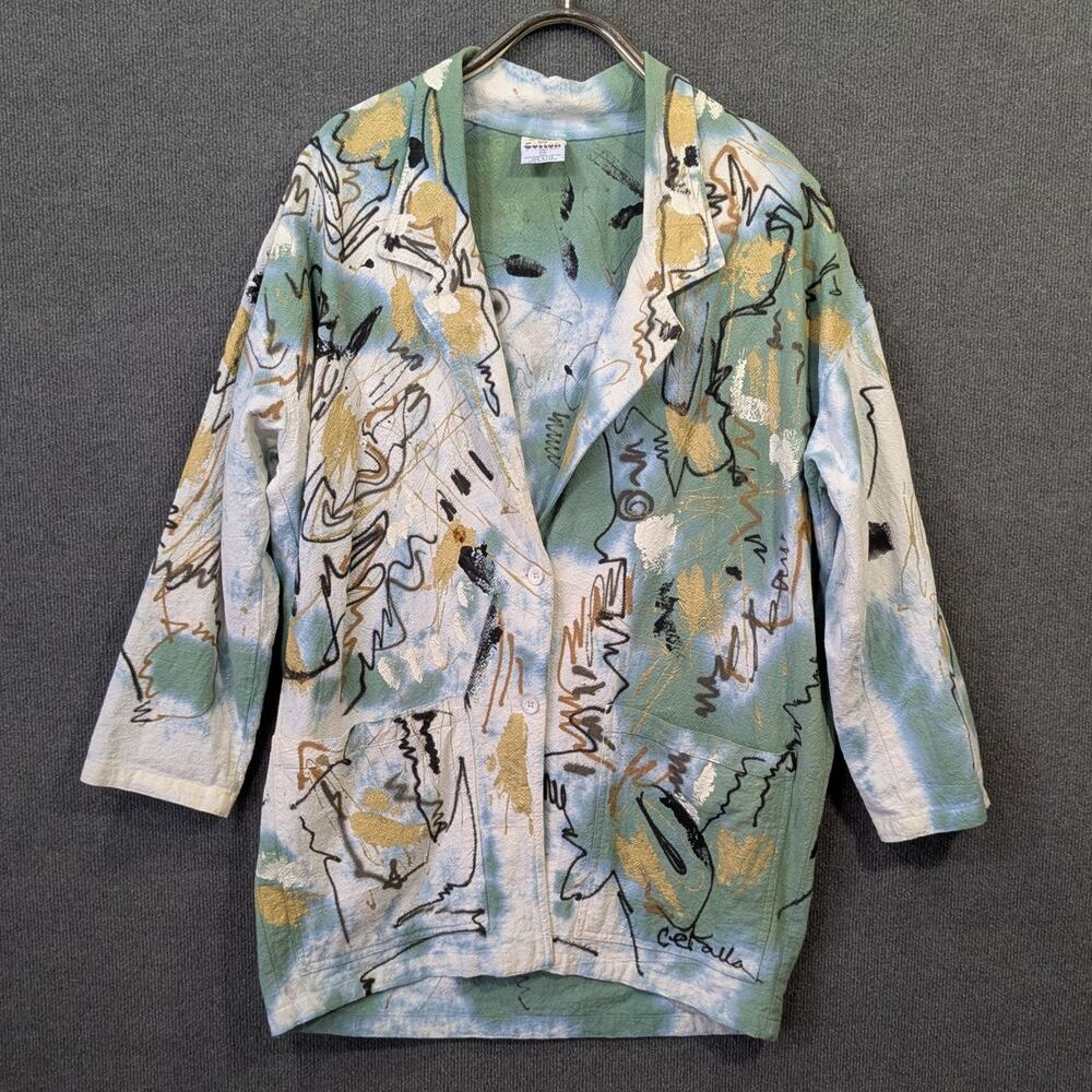 Color Me Cotton Cetalla Blazer Womens XS Oversized Hand Painted Jacket Abstract